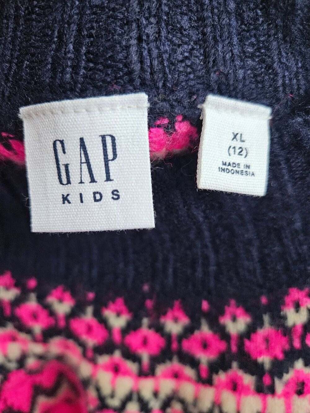 Gap Kids Girls Pink Fair Isle Mockneck Sweater Knit Pullover Size XL 12 Cozy - Picture 7 of 10